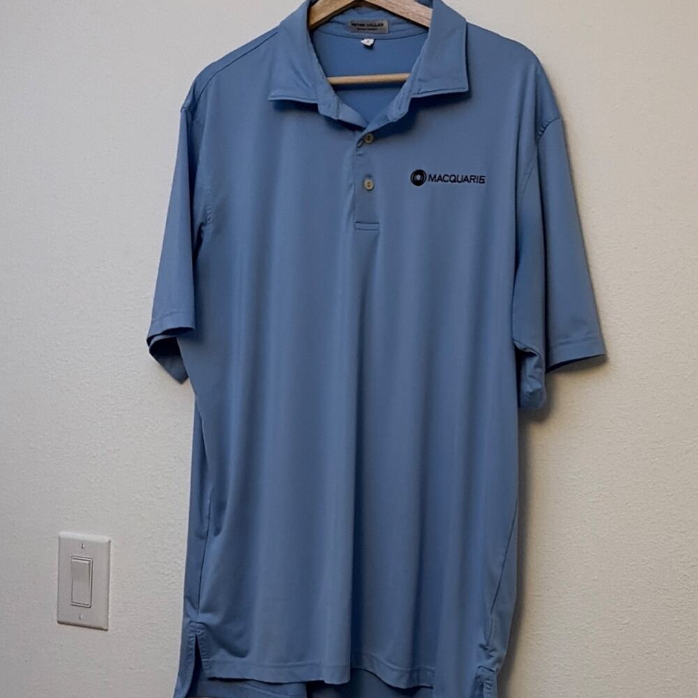 Peter Millar L Light Blue Summer Comfort Short Sleeve Collared Polo Shirt Logo